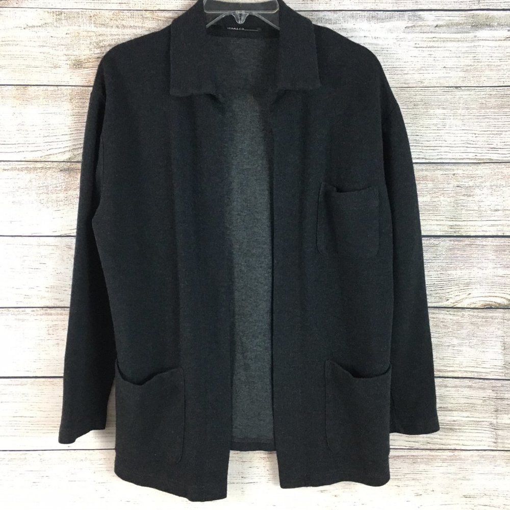 ISDA & Co Open Front Cardigan Sweater Wool Blend Pockets Made in USA Small
